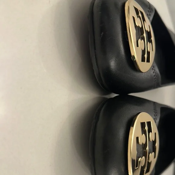 Tory Burch Black and Gold Leather Flats - Picture 7 of 9